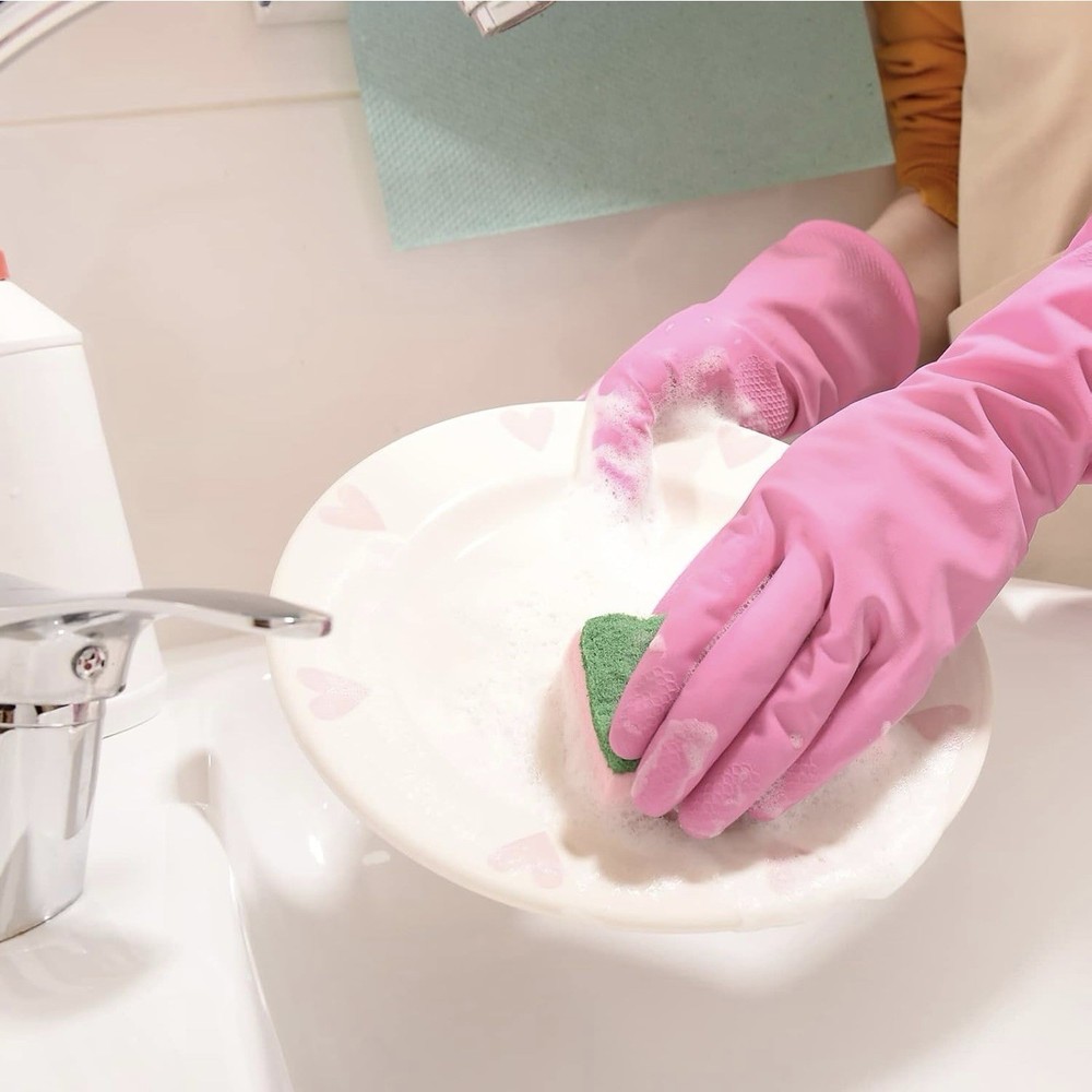 Rubber Kitchen Dishwashing Gloves, 4-PACK, Small Medium Large