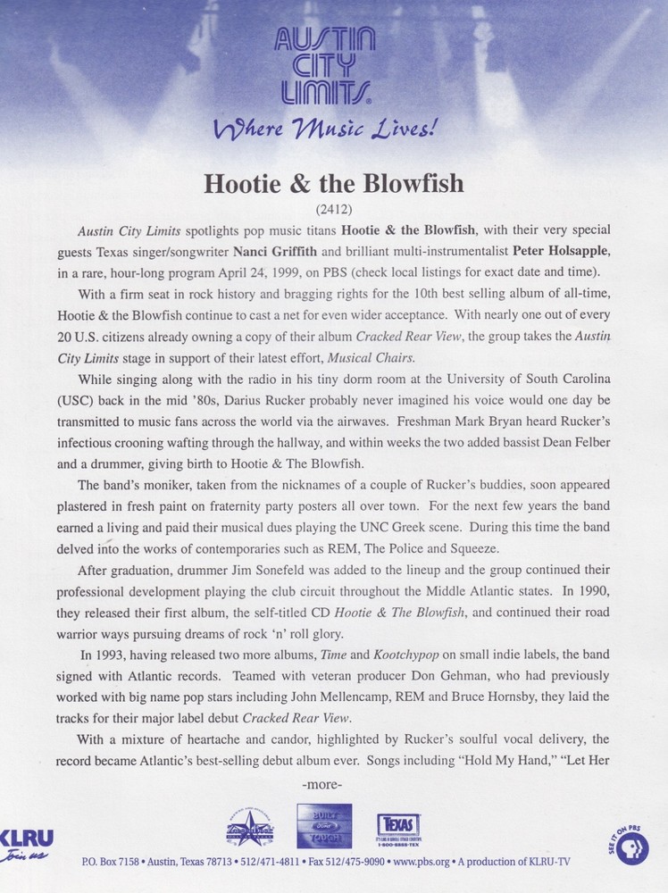 Austin city limits bobby blue bland Susan Tedeschi hoodie & blowfish press kit