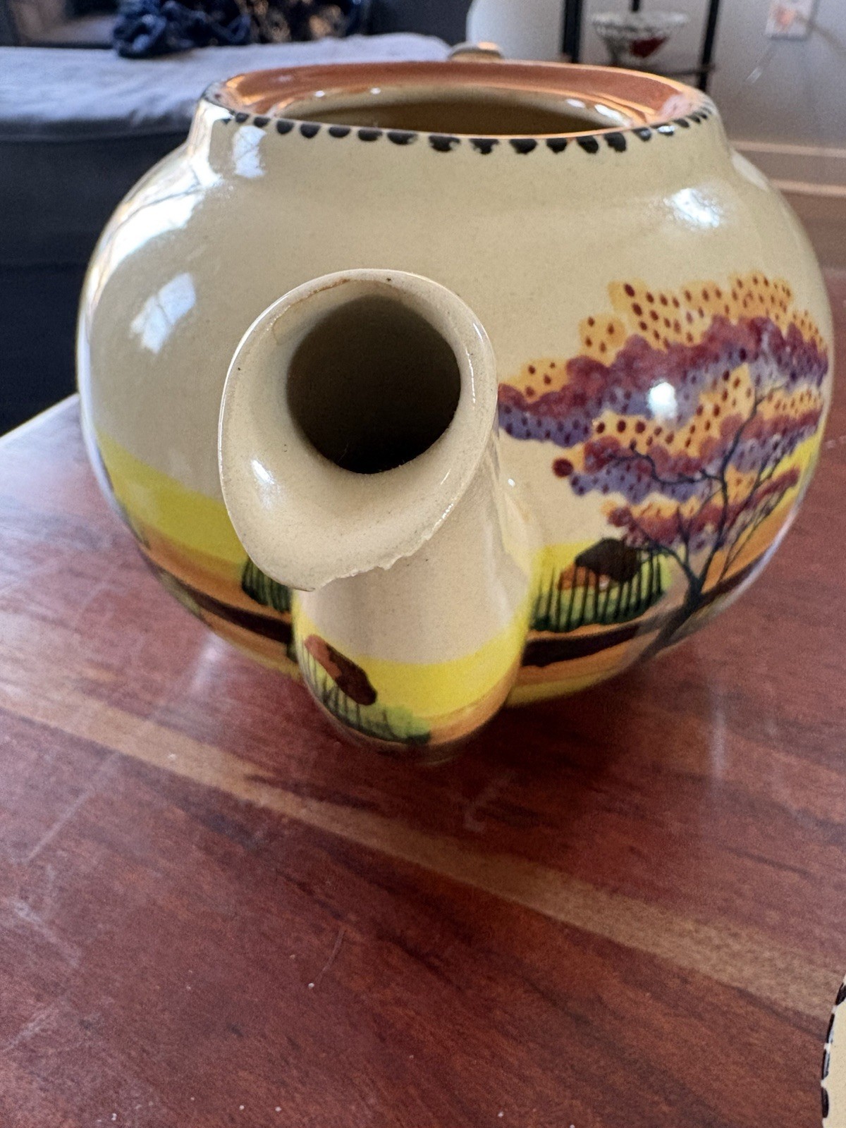 8 Cp Teapot African Design Hand Painted Ceramic Made In Zimbabwe Signed Vintage