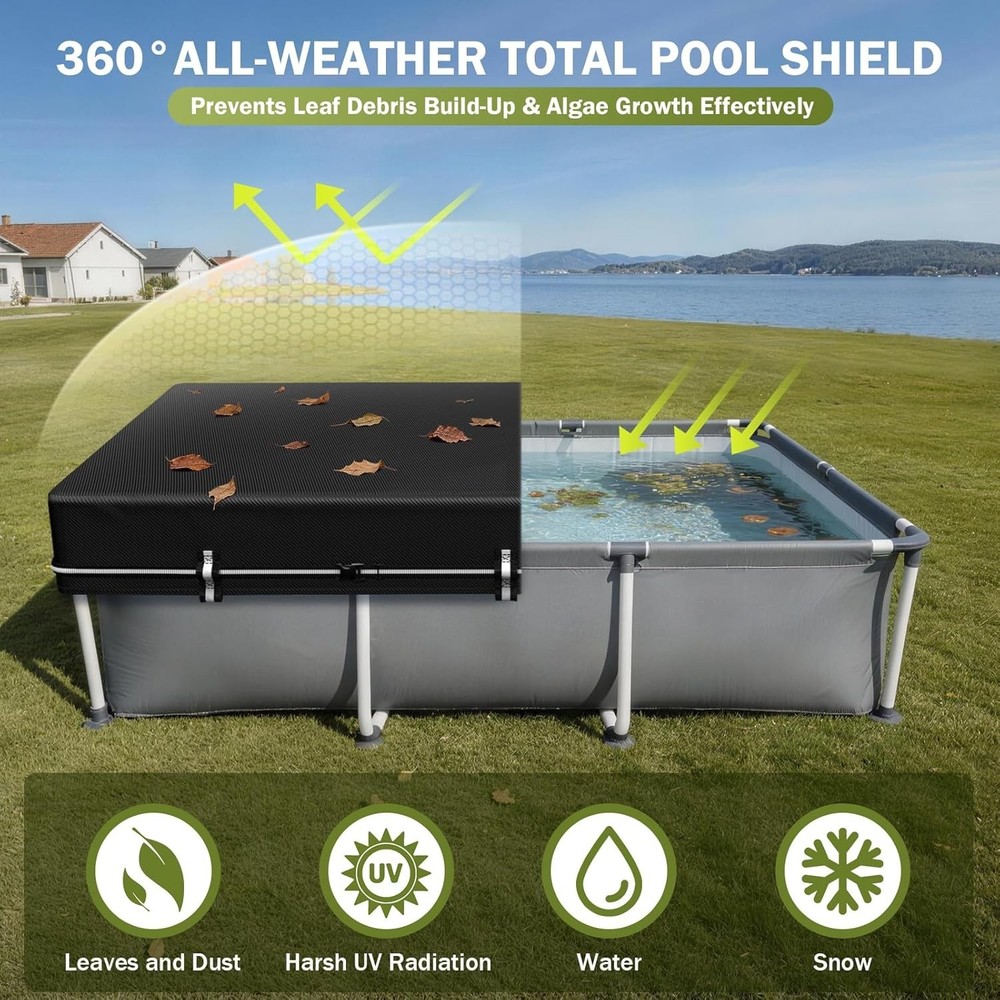 8x14Ft Rectangular Pool Cover Solar Waterproof Windproof Dustproof Winter UV ...