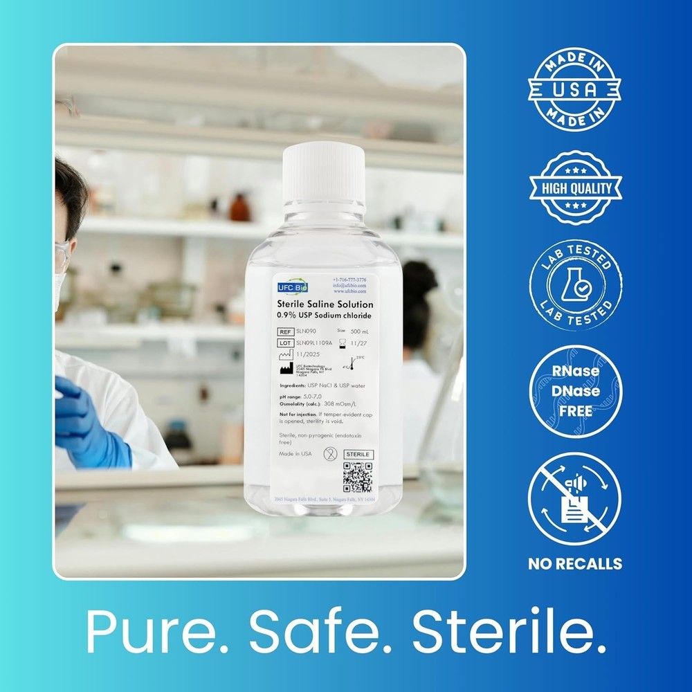 Dependable 0.9% Normal Saline Solution - Sterile USP, 2000 mL Total - Lab Ready