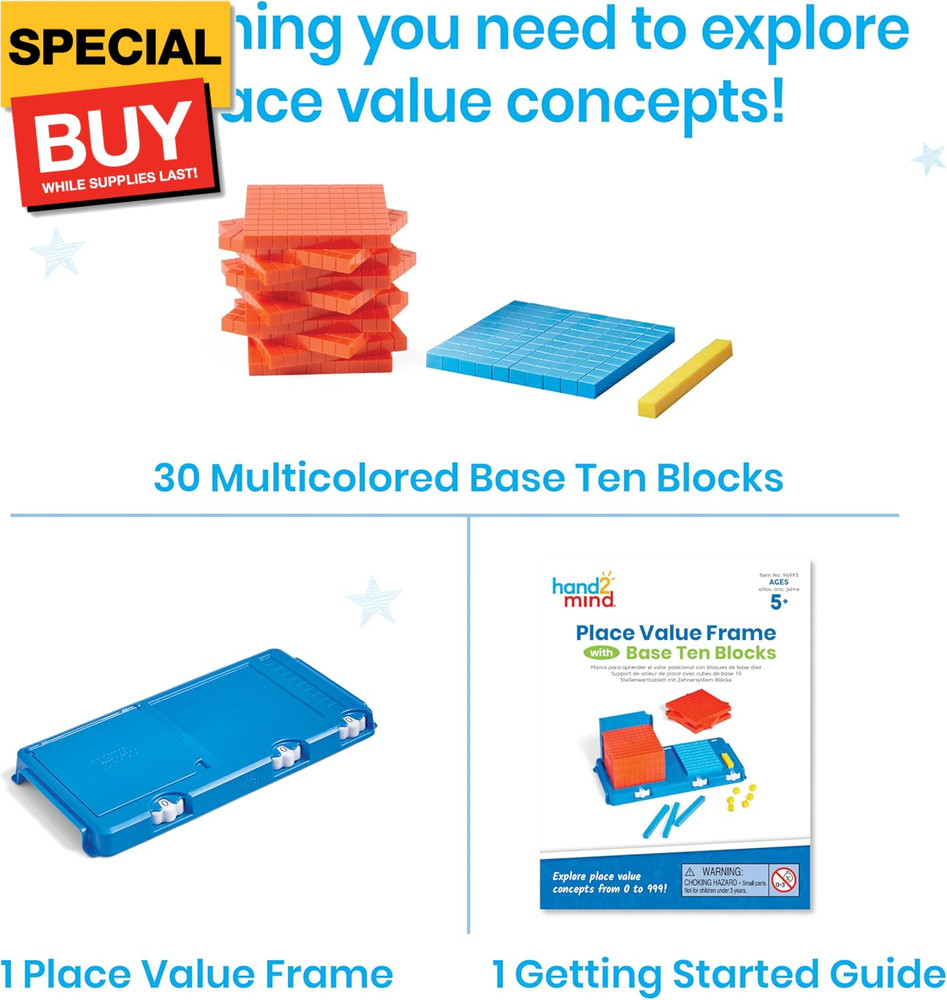 Place Value Frame with Base Ten Blocks, Base 10 Blocks, Educational Math Manipul