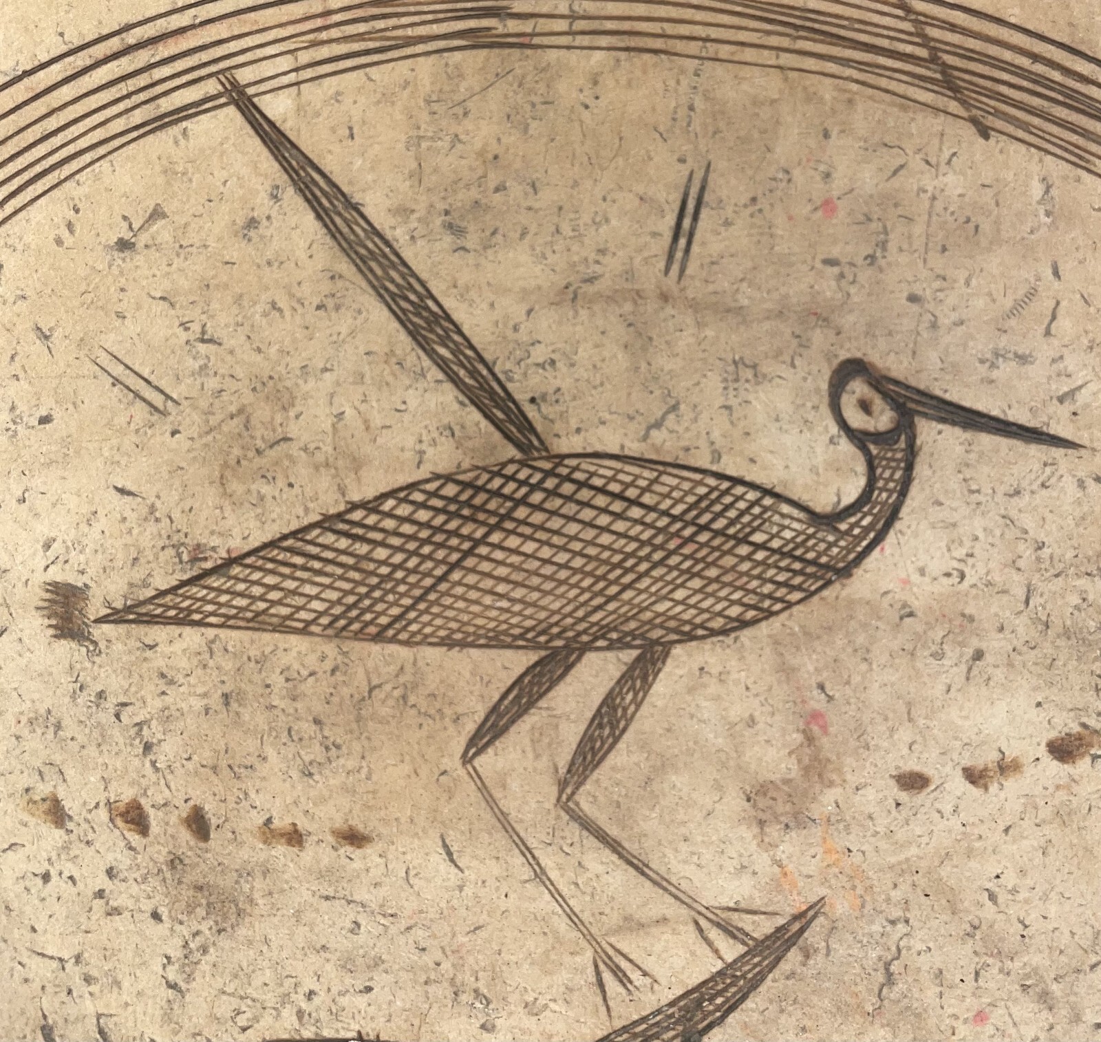 Vintage Large African Carved Gourd With Fish Bird And Scorpion Motif -Bowl