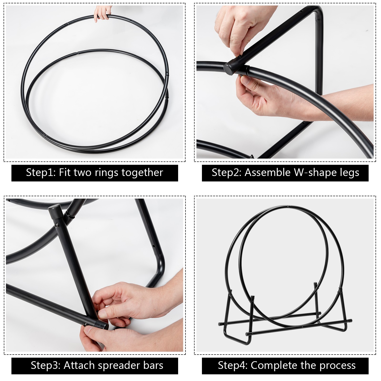 30" Tubular Steel Log Hoop Firewood Storage Rack Holder Carrier Round Display