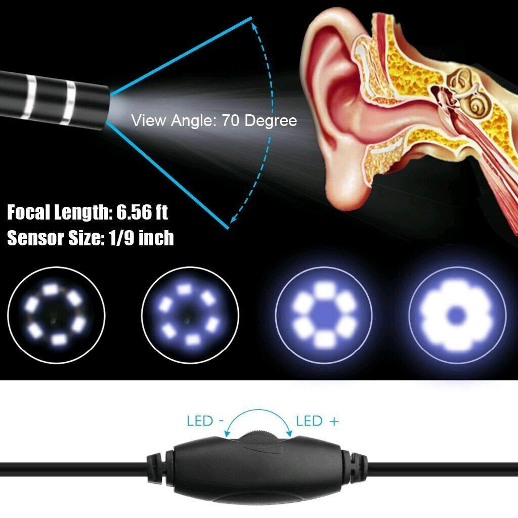 LED Ear Endoscope HD Otoscope Ear Wax Removal Cleaner Tool Camera Kit