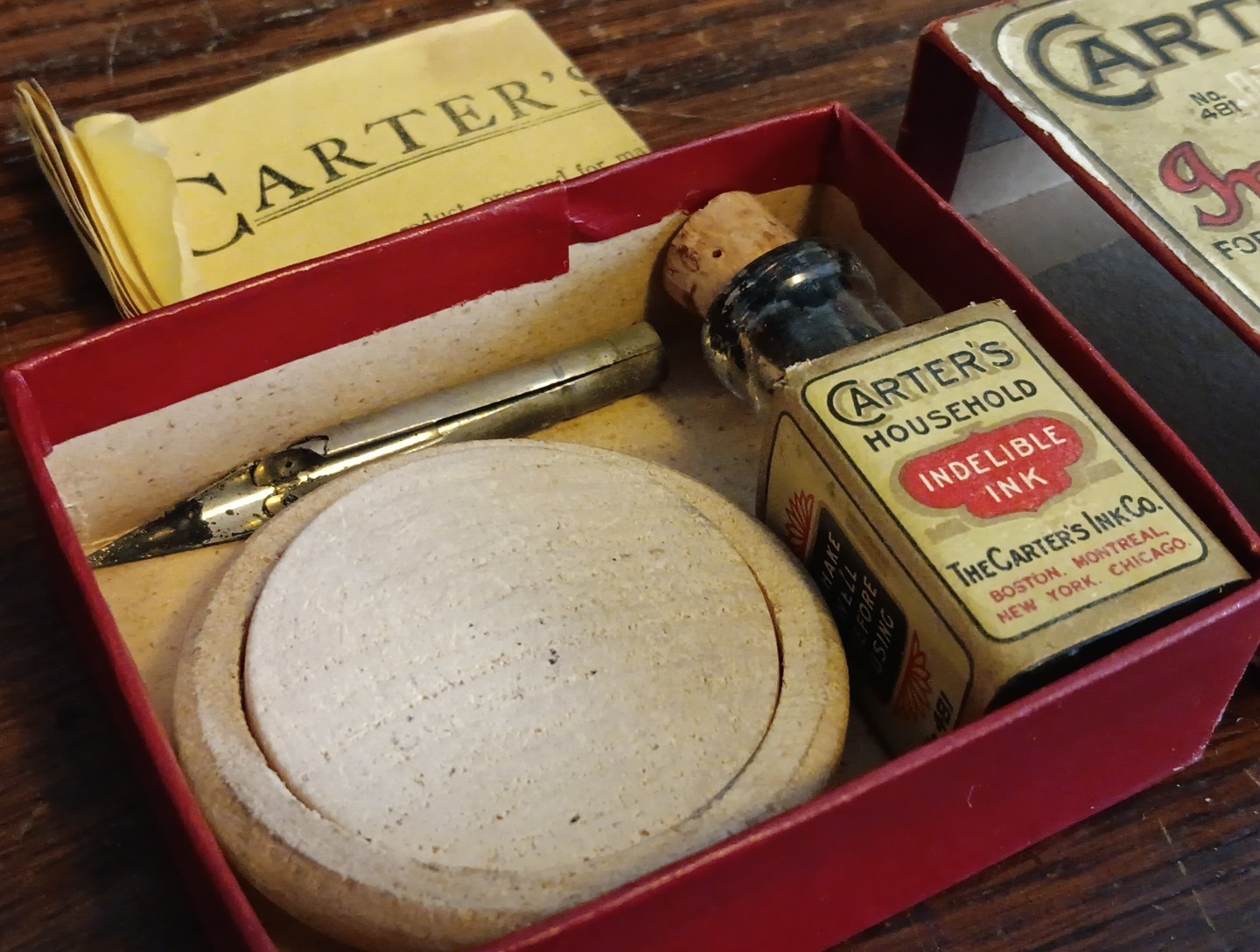 Antique CARTER's Indelible Household INK BOTTLE & BOX Set for Fountain Pen