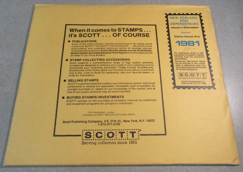 "SCOTT" NEW ZEALAND & DEPENDECIES #35 1981 ALBUM SUPPLEMENT W/FREE SHIPPING!!!