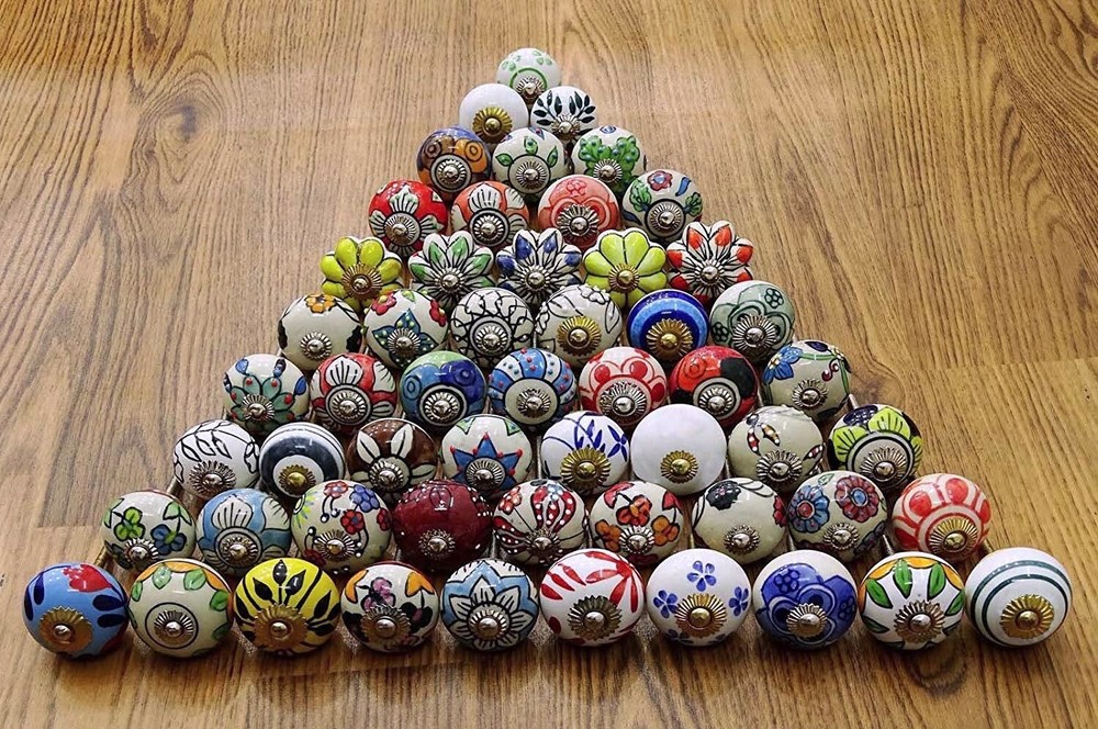 Indian Wholesale 30 PC Handmade Floral printed Ceramic knobs Door handle