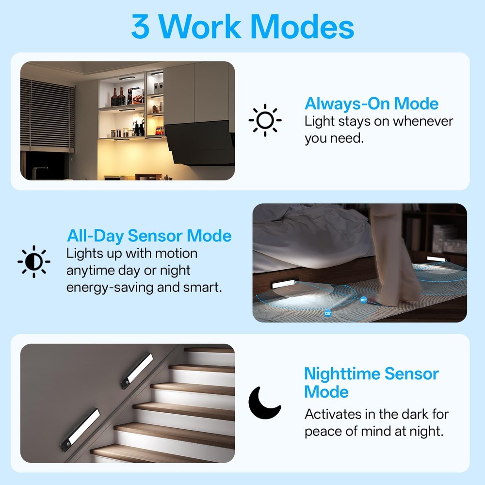Under Cabinet Lighting Wireless,Motion Sensor Light Indoor Rechargeable,3Colo...