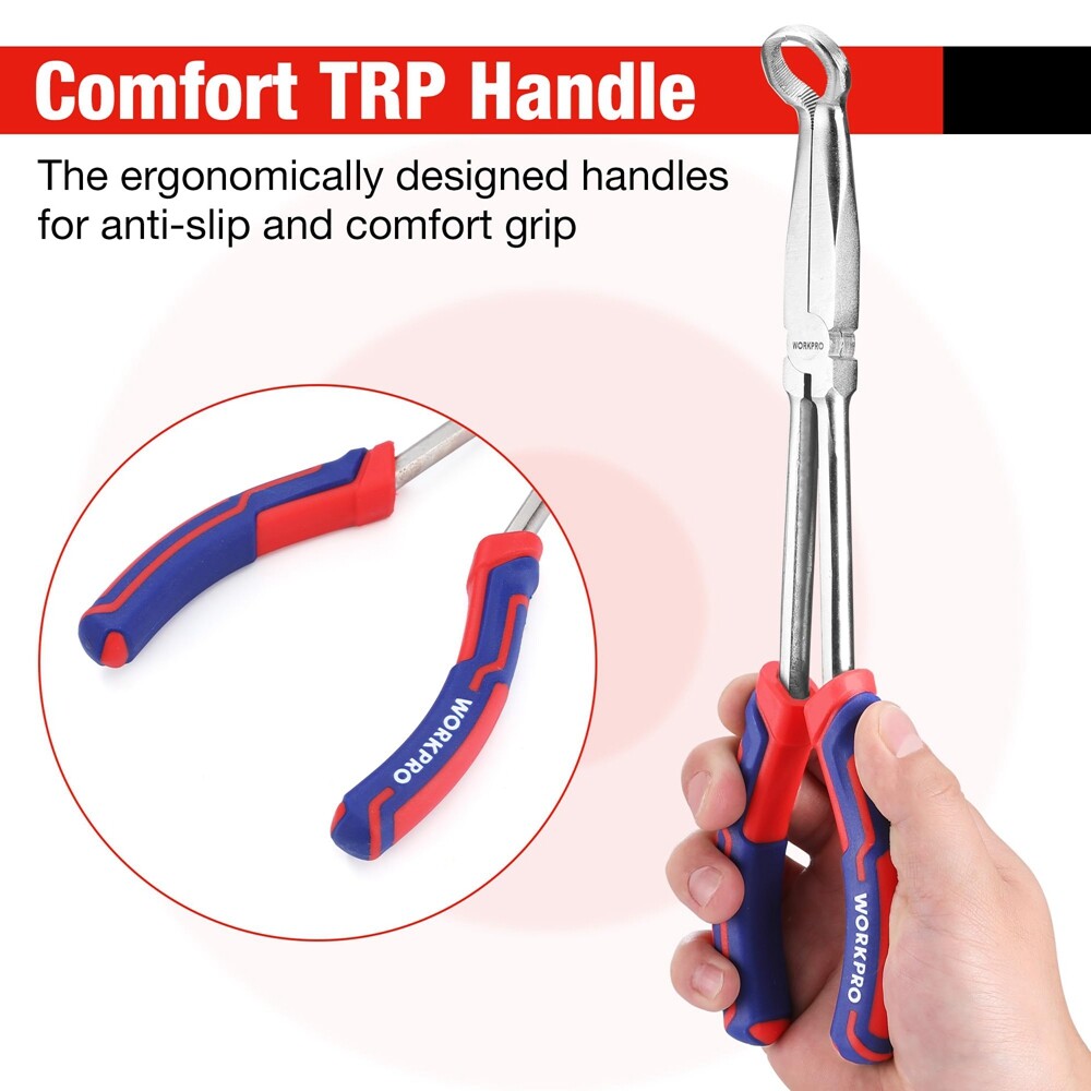 WORKPRO 3PC Long Reach Hose Grip Pliers Set 11" Ring Nose Hose Gripper Plier USA
