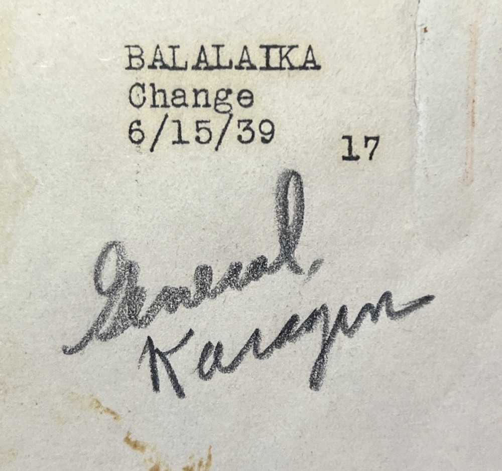 Balalaika (1939) Original Script Page Signed by Joyce Compton – MGM