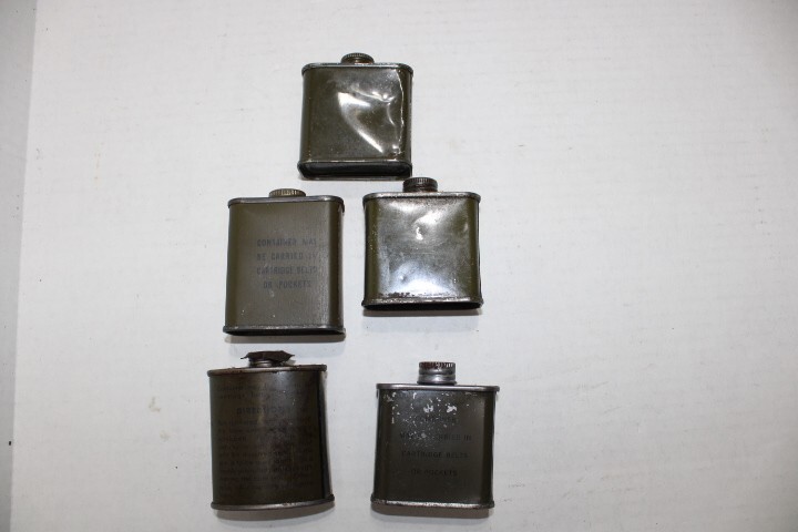 WW2 US Military Issue 2 Ounce Rifle Bore Cleaner Can Cartridge Belt Lot of 5 Can