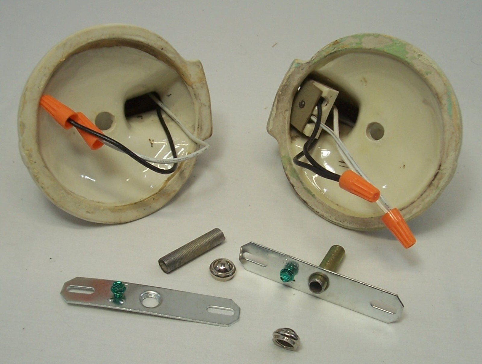 Antique Porcelain Sconce Pair Vtg Wall Light Fixture Floral Art Rewired USA #F1