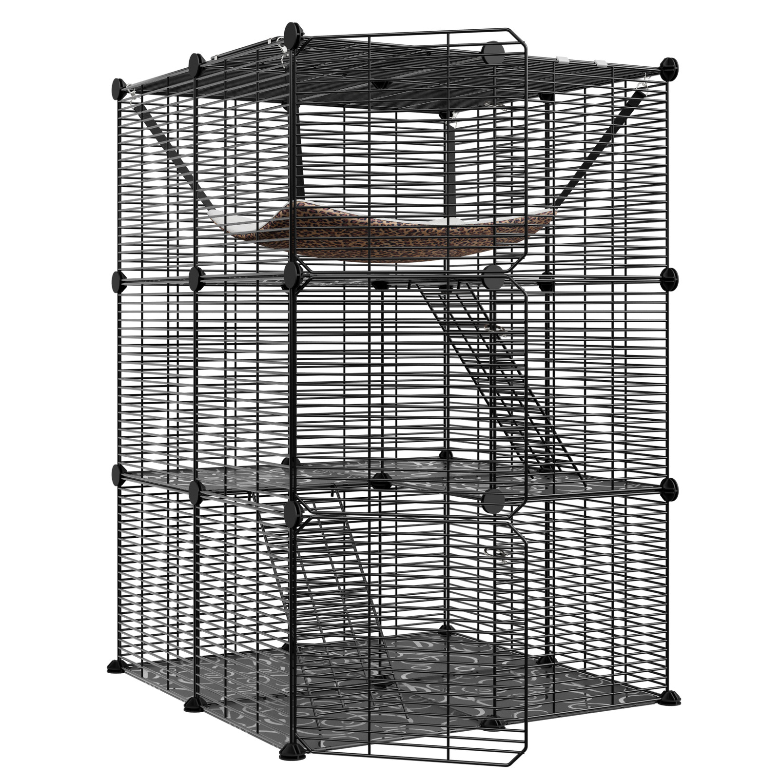 3 Tier Cat Cages Indoor DIY Cat Enclosure Cat Playpen Catio Detachable Metal