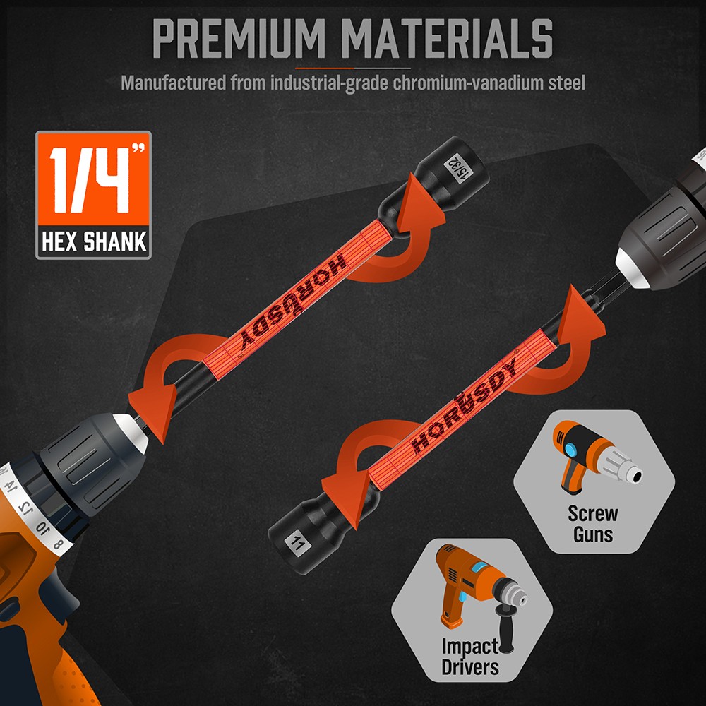 18PC Impact Magnetic Nut Drivers Set SAE & Metric Extra Long 1/4" Hex Shank Case