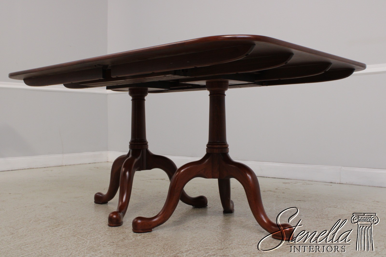 LF72273: HENKEL HARRIS Cherry Queen Anne Style Double Pedestal Dining Table