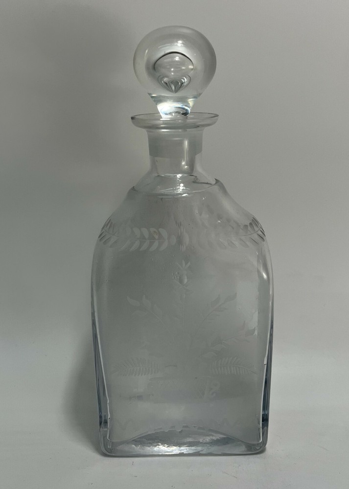 Continental Acid Etched Rectangular Decanter, Mid Century. Birds
