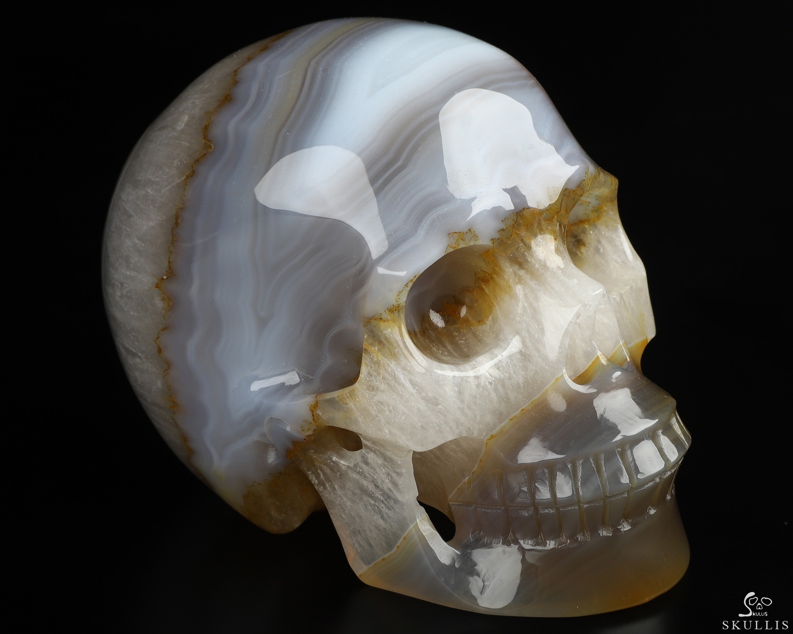 4.0" Premium Brazilian Agate Hand Carved Crystal Skull, Realistic, Healing