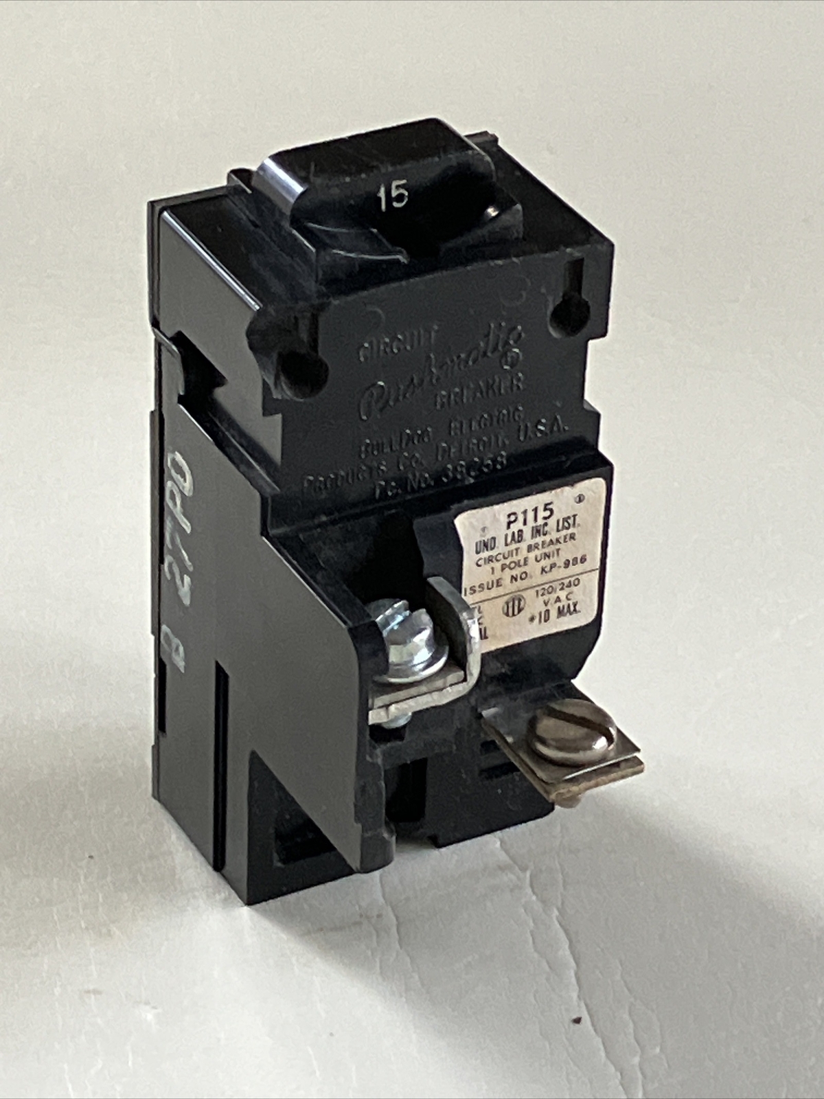 Bulldog P115, 15 Amp, 120 Volt, 1 Pole Pushmatic Circuit Breaker FREE SHIPPING!!