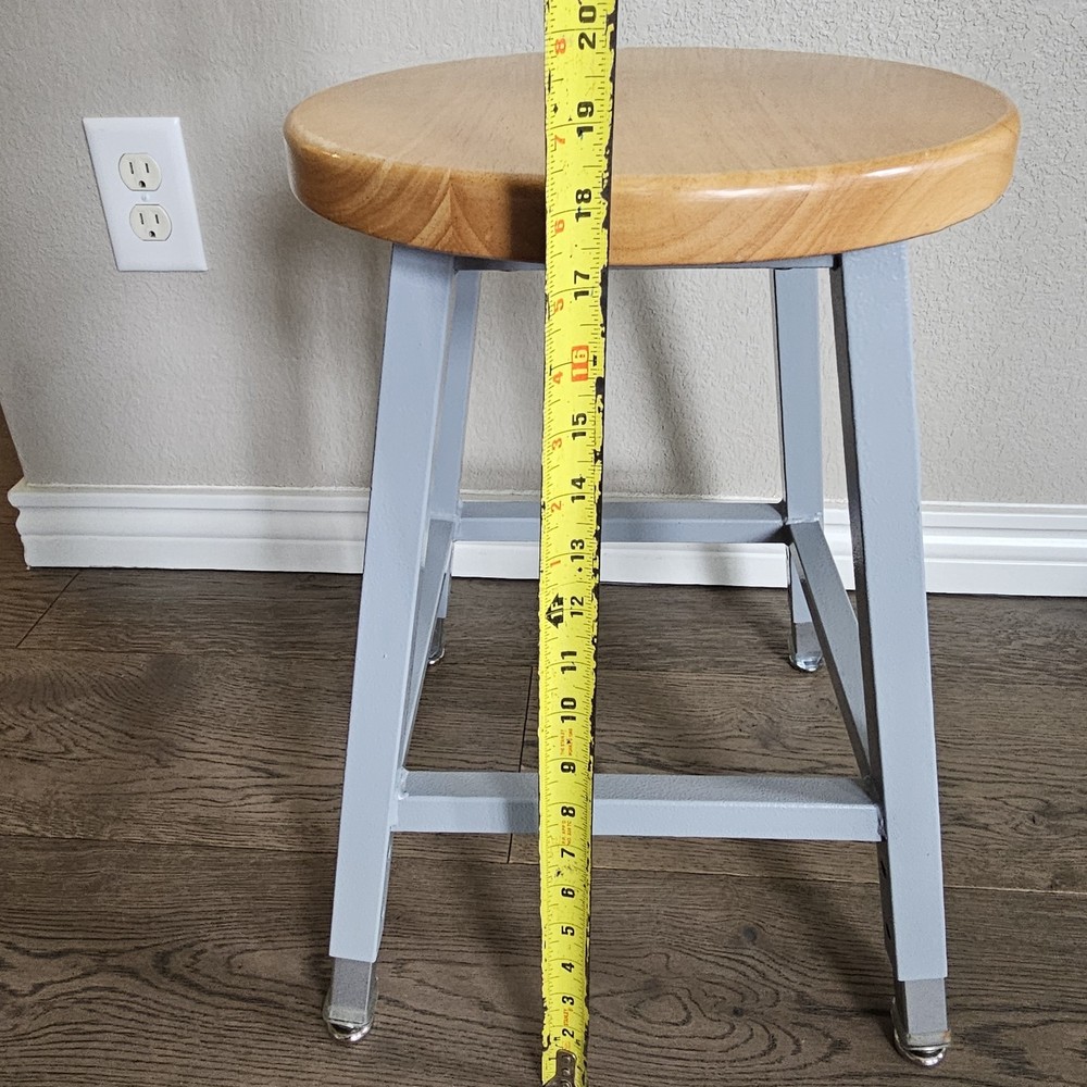 Science Lab Stool, Solid Wood Seat & Steel Frame Adjustable, Gray