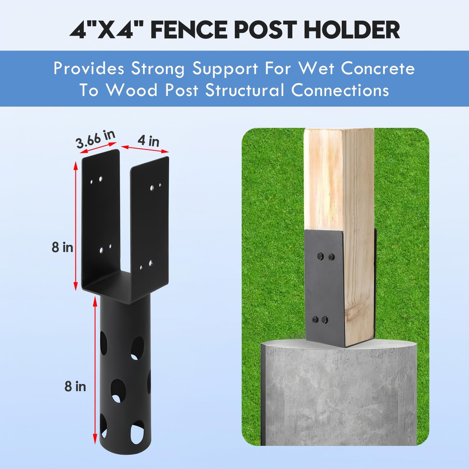 4x4 Concrete Post Base Holder,4 Pack,Heavy Duty U-Shape Metal Fence Post Bracket