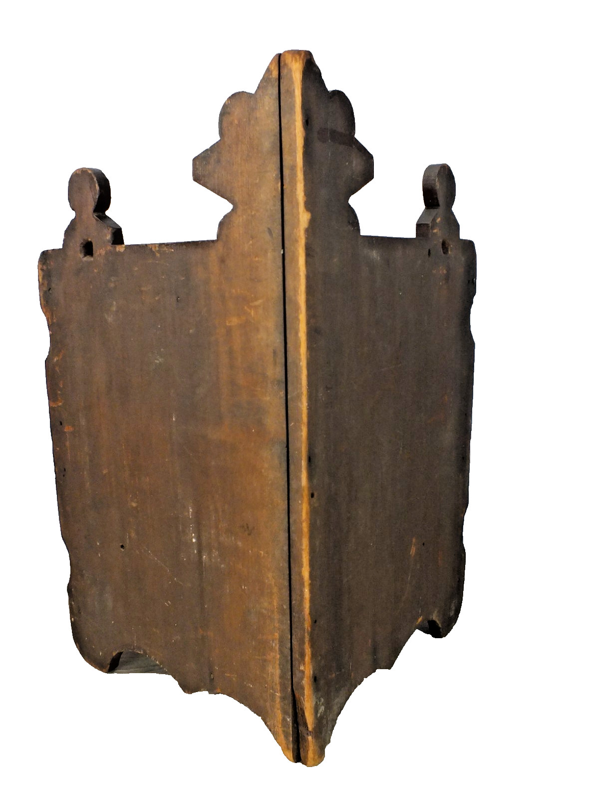 1800s Antique Wall Hung Corner Cabinet Dark Red Brown Finish w Black Highlights