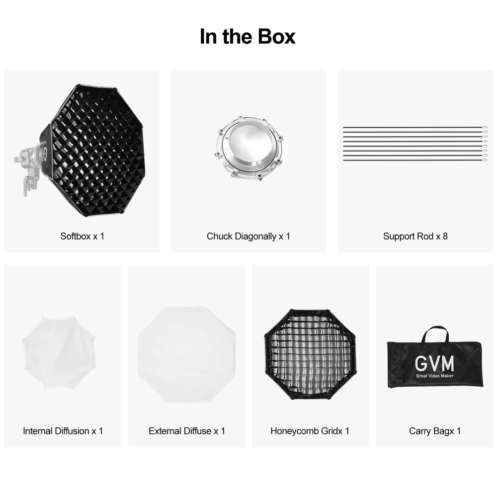 GVM Soft Boxes Lighting, Bowens Mount with Honeycomb Grid, Compatible with P8...