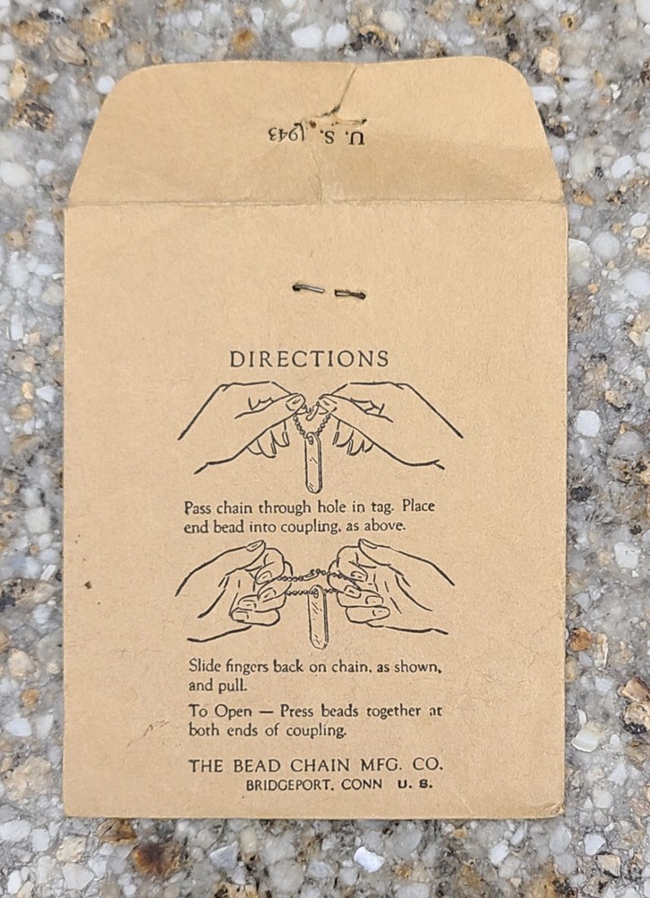 Vintage Military ID Dog Tag Envelope