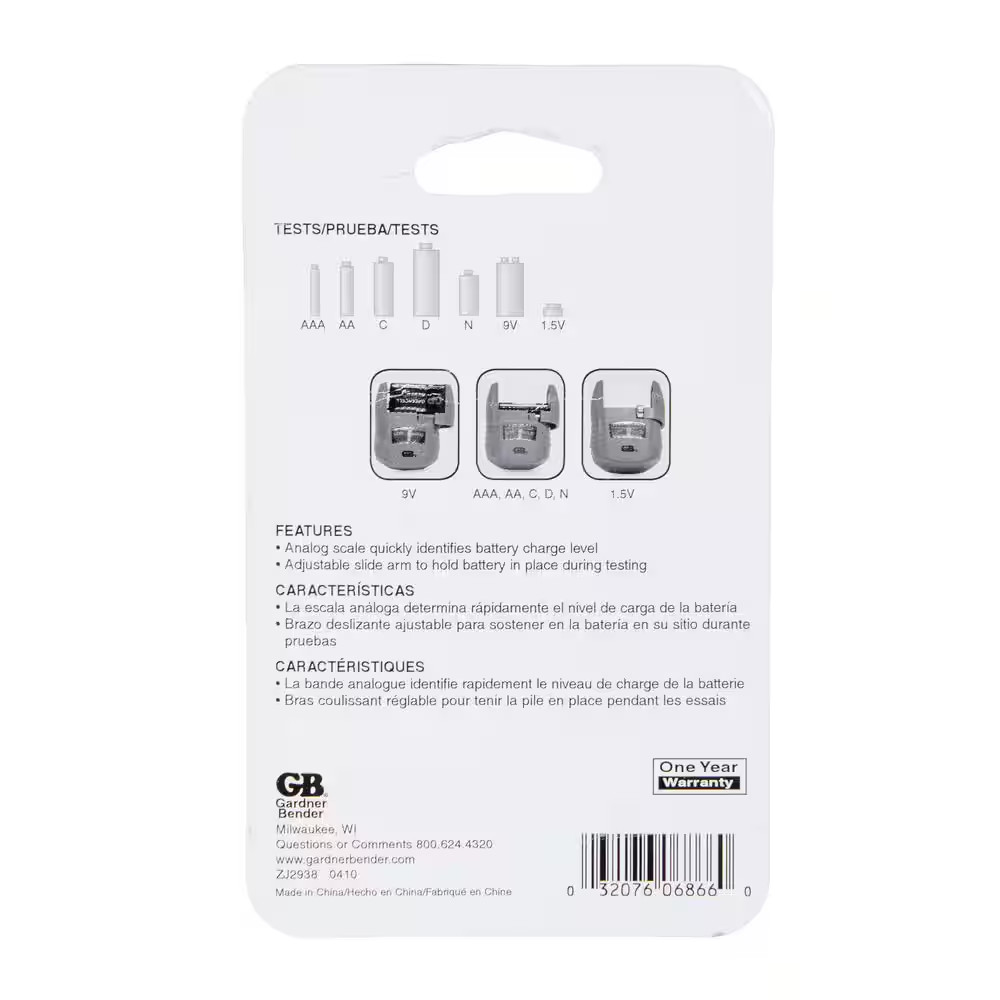 D, C, AAA, AA 9-Volt Battery Tester