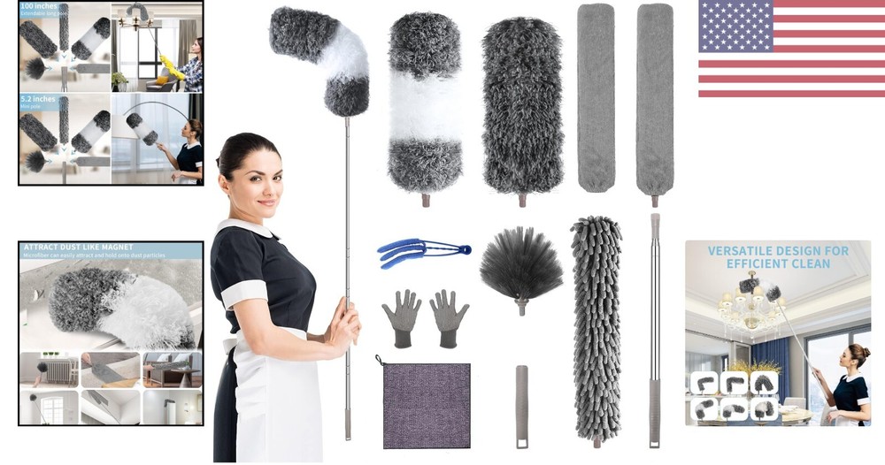 Microfiber Feather Duster with Extension Pole - Reusable & Washable - 12PCS Set