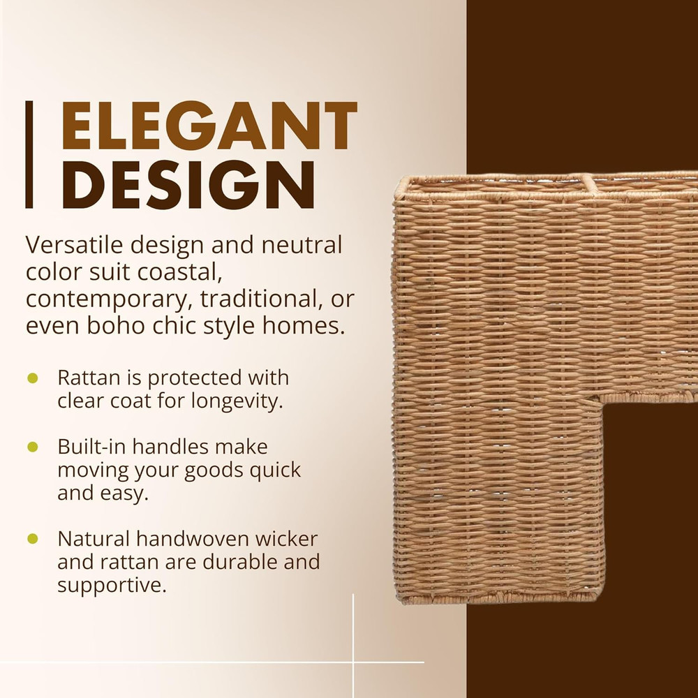 Wicker Step Basket, Natural, Rectangular, 15 X 9.5 X 15.75 In