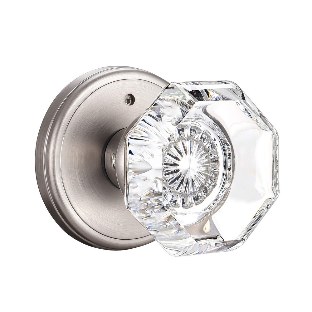 Crystal Glass Door Knobs Interior, Modern .Privacy, Satin Nickel