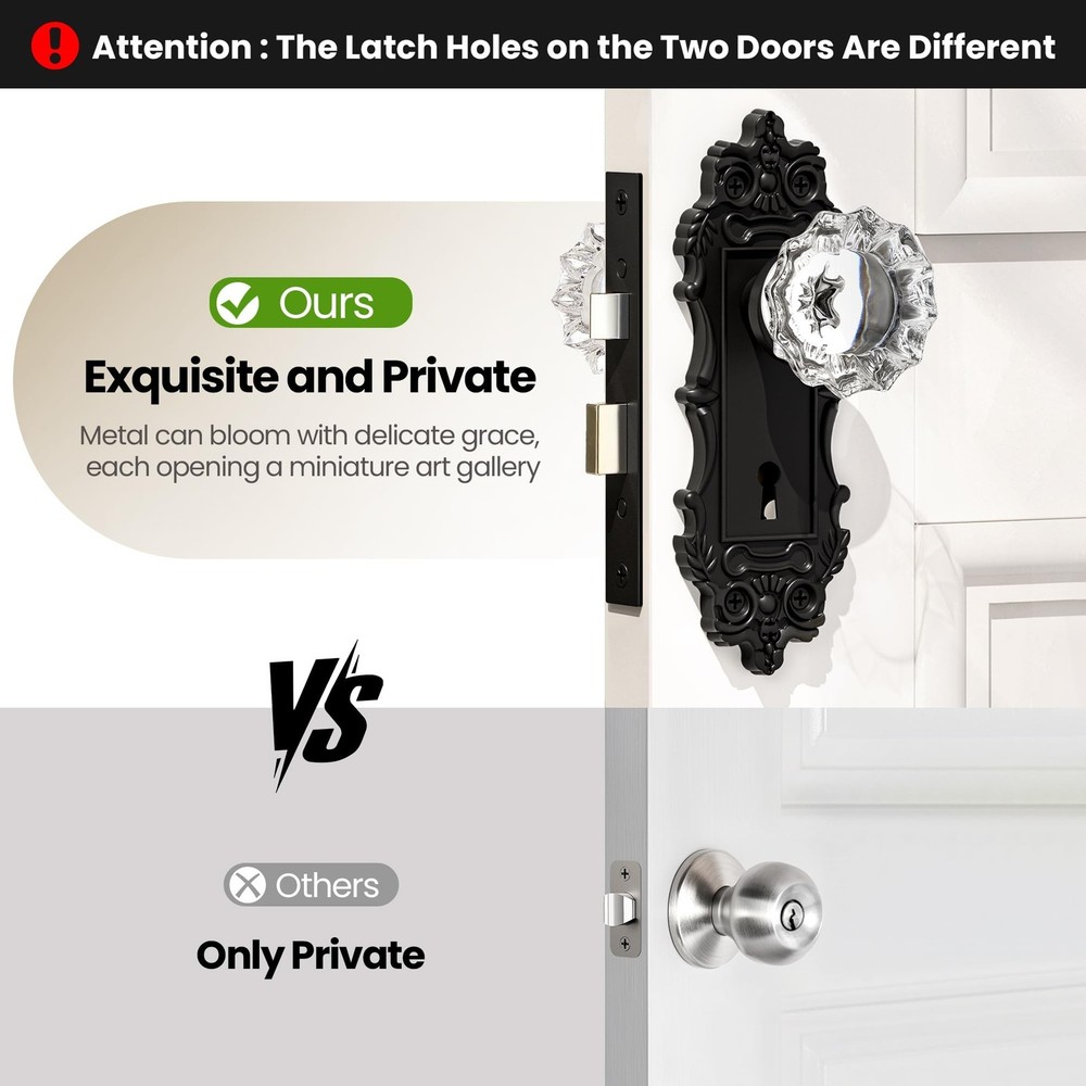 Antique Door Knobs Interior Mortise Lock Matte Black Door Knobs Crystal Glass...