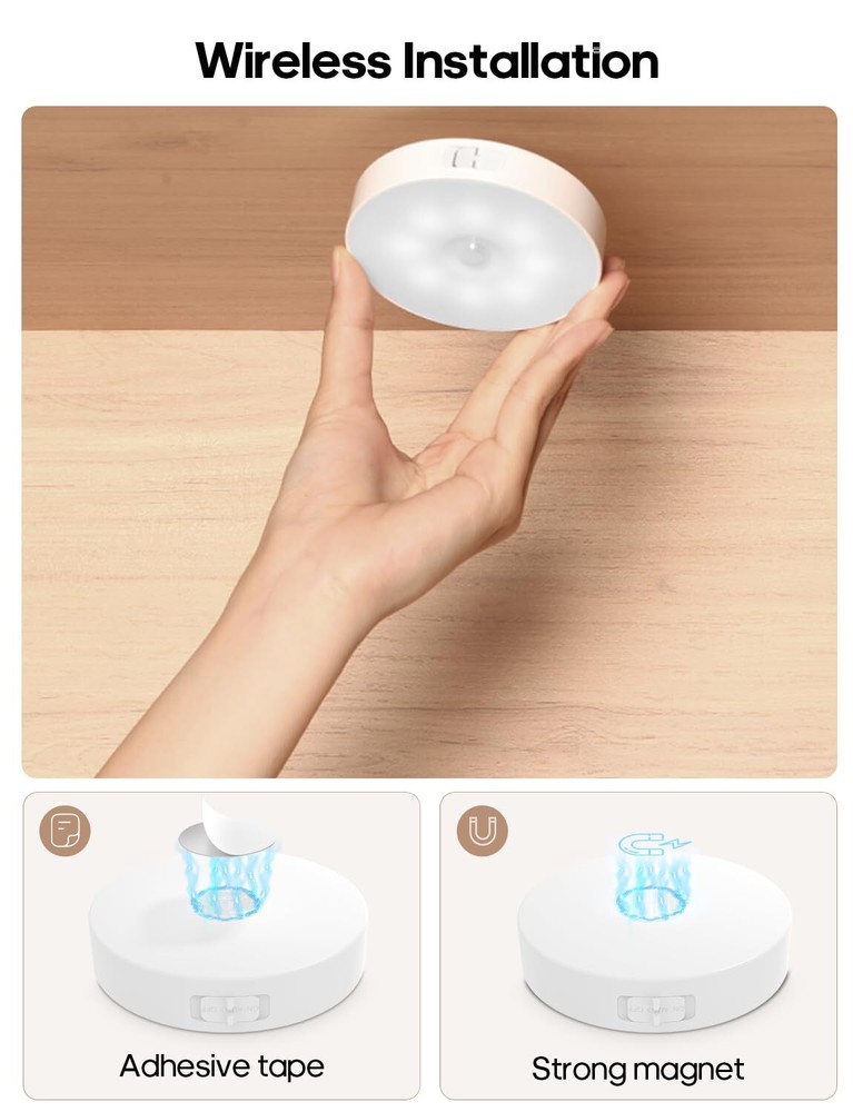 Led Under Cabinet Lights Wireless Motion Sensor Rechargeable Light Puck Light...