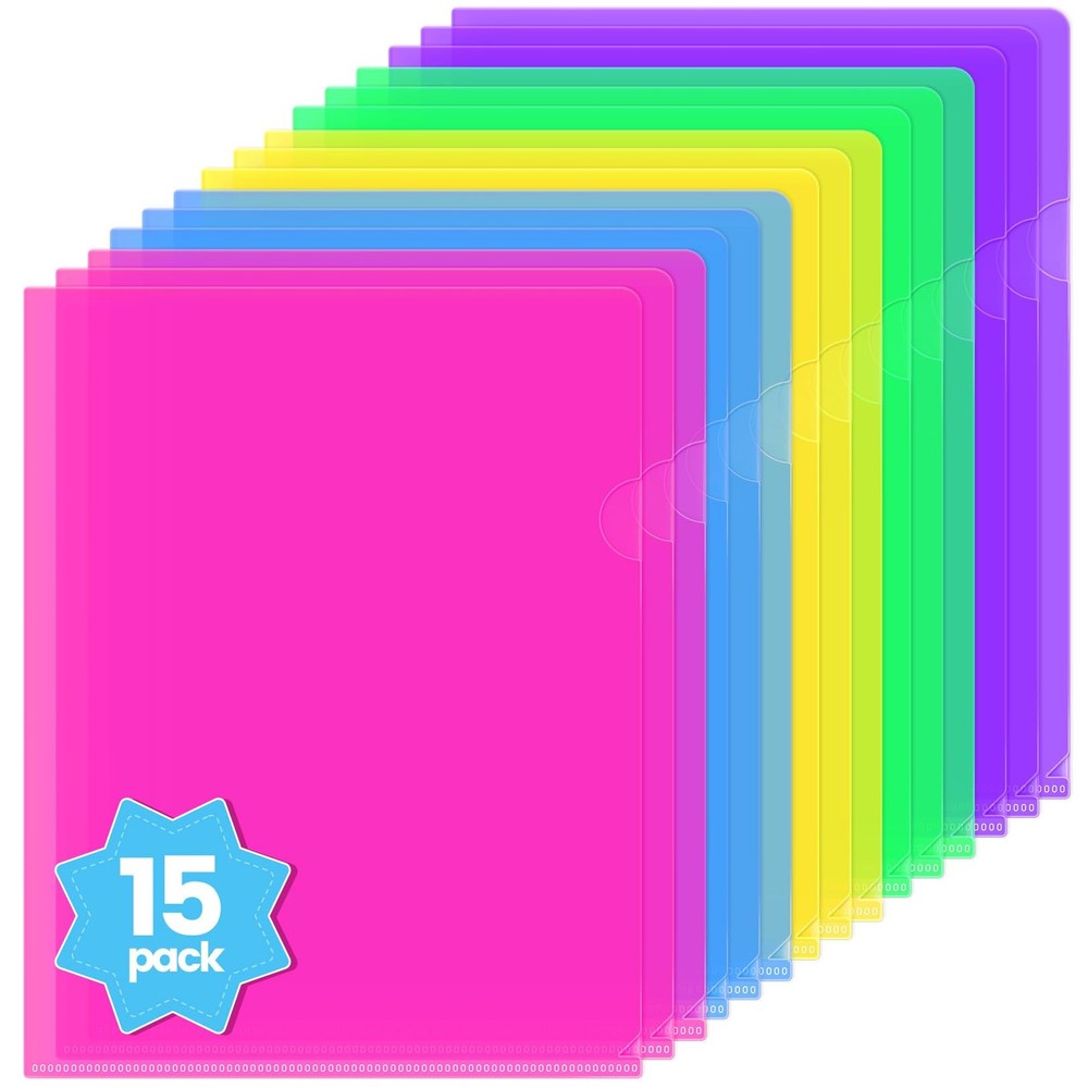 Sooez 15 Pack Clear Document Folder, Plastic Sleeves 15 Pack, Multicolored
