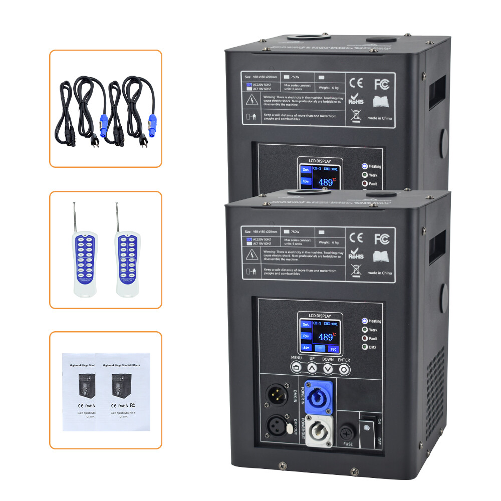 2PCS 750W Cold Spark Machine Firework Machine DMX Stage Effect with Flight Case