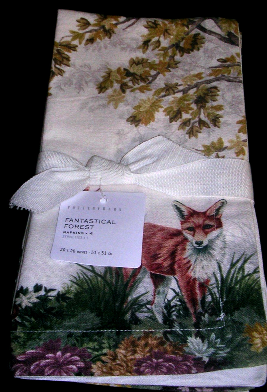 POTTERY BARN FANTASTICAL FOREST NAPKINS SET OF FOUR COTTON & LINEN NEW WITH TAGS