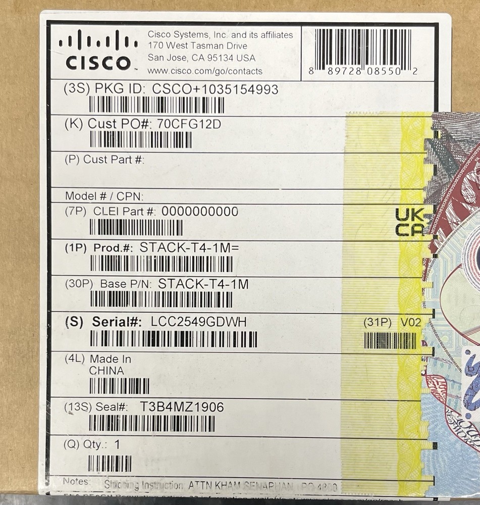 Cisco STACK-T4-1M Stacking Cable New Sealed