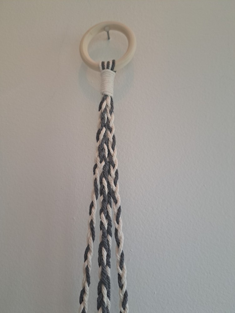 Macrame Plant Hanger, Beige, Gray, 33" Long, Handmade