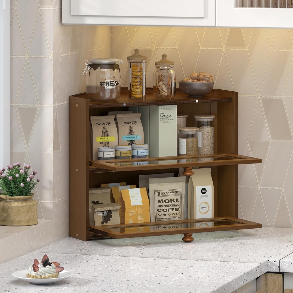 Corner Bread Box for Kitchen Countertop, Large Bread Container Storage Bamboo...