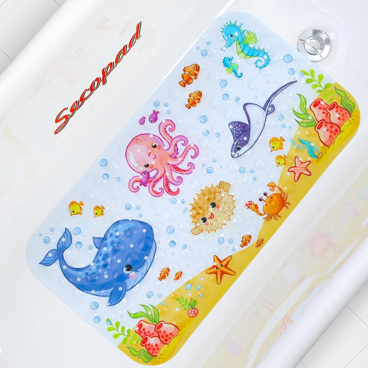 Kids Bath Mat for Tub Non Slip, 27.5In X 15In Large Cartoon anti Slip Toddler Ba
