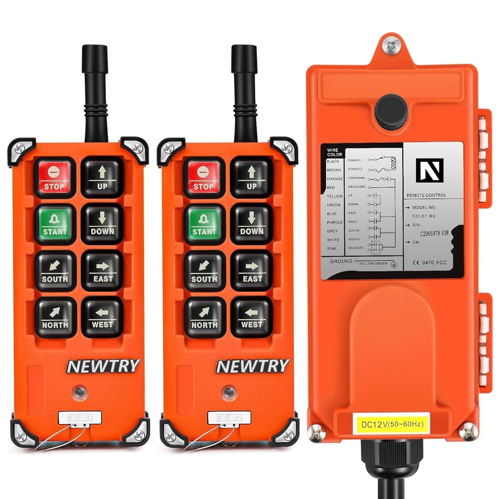 8 Buttons Wireless Crane Remote Control 12V 2 Transmitters Industrial Channel...