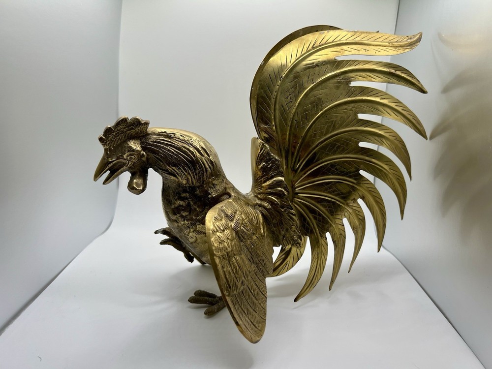 Brass Fighting Roosters Vintage Pair Solid Brass