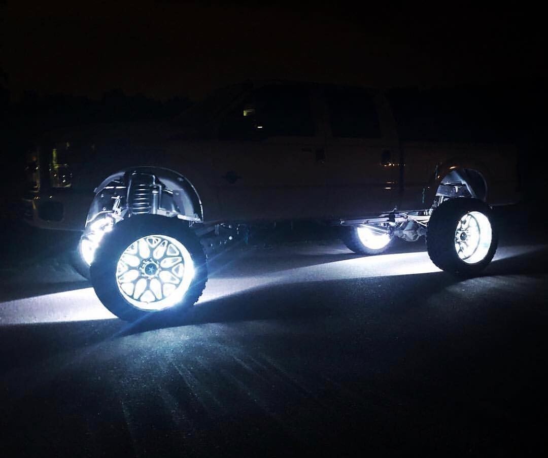 4x 15.5'' Pure White Double Row LED Wheel Rim Lights Truck Strobe Button Control