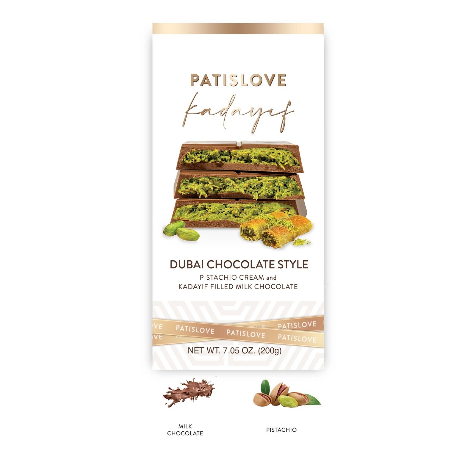 PatisLove Dubai Chocolate Bar 200g – Premium Gourmet Chocolate, Pistachio