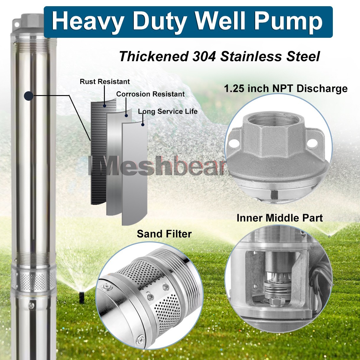 4" AC/DC Solar Powered Bore Well Water Pump 2HP Submersible Hybrid Deep 220V