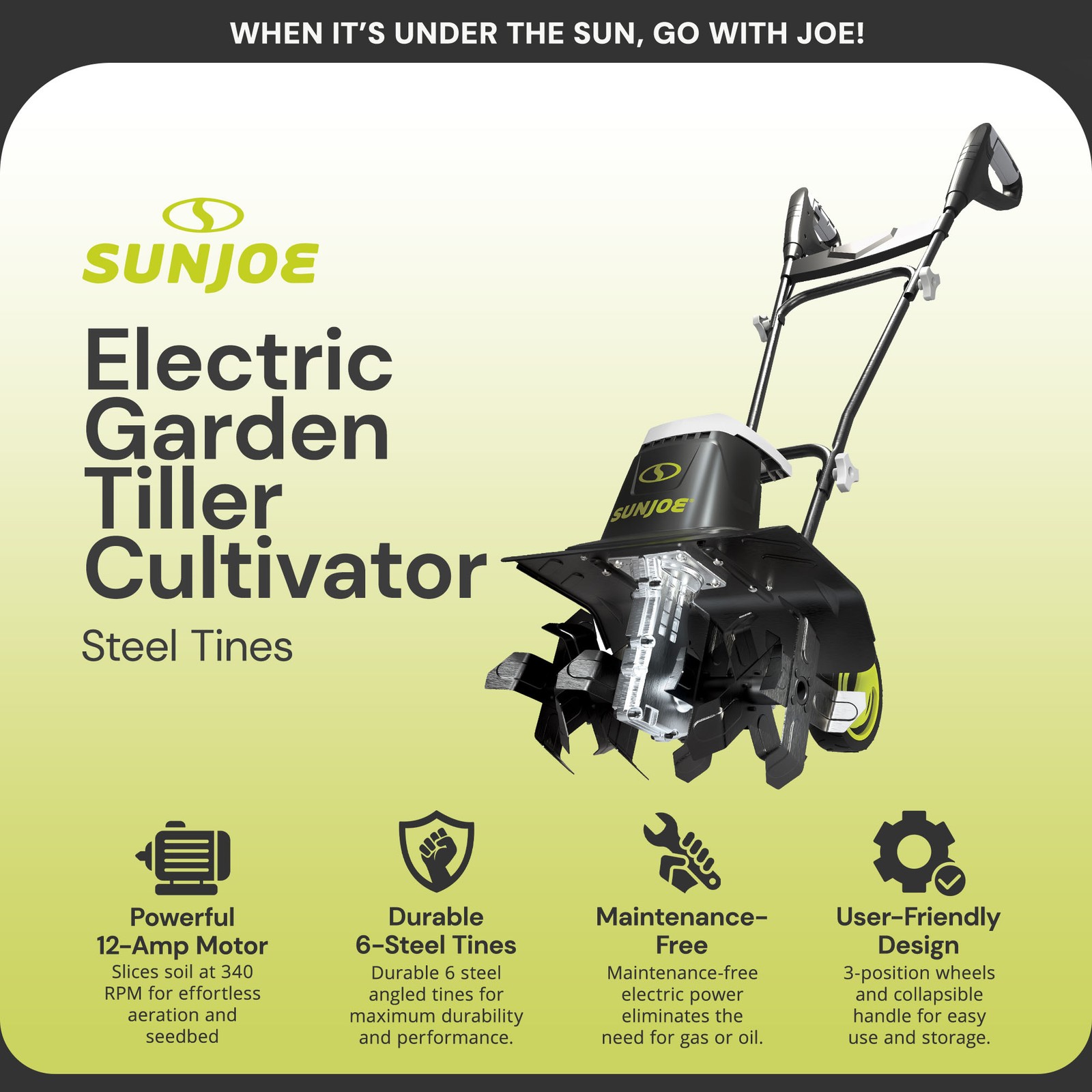 Sun Joe 12-Amp 6 Steel Tines Electric Corded Garden Cultivator (Open Box)