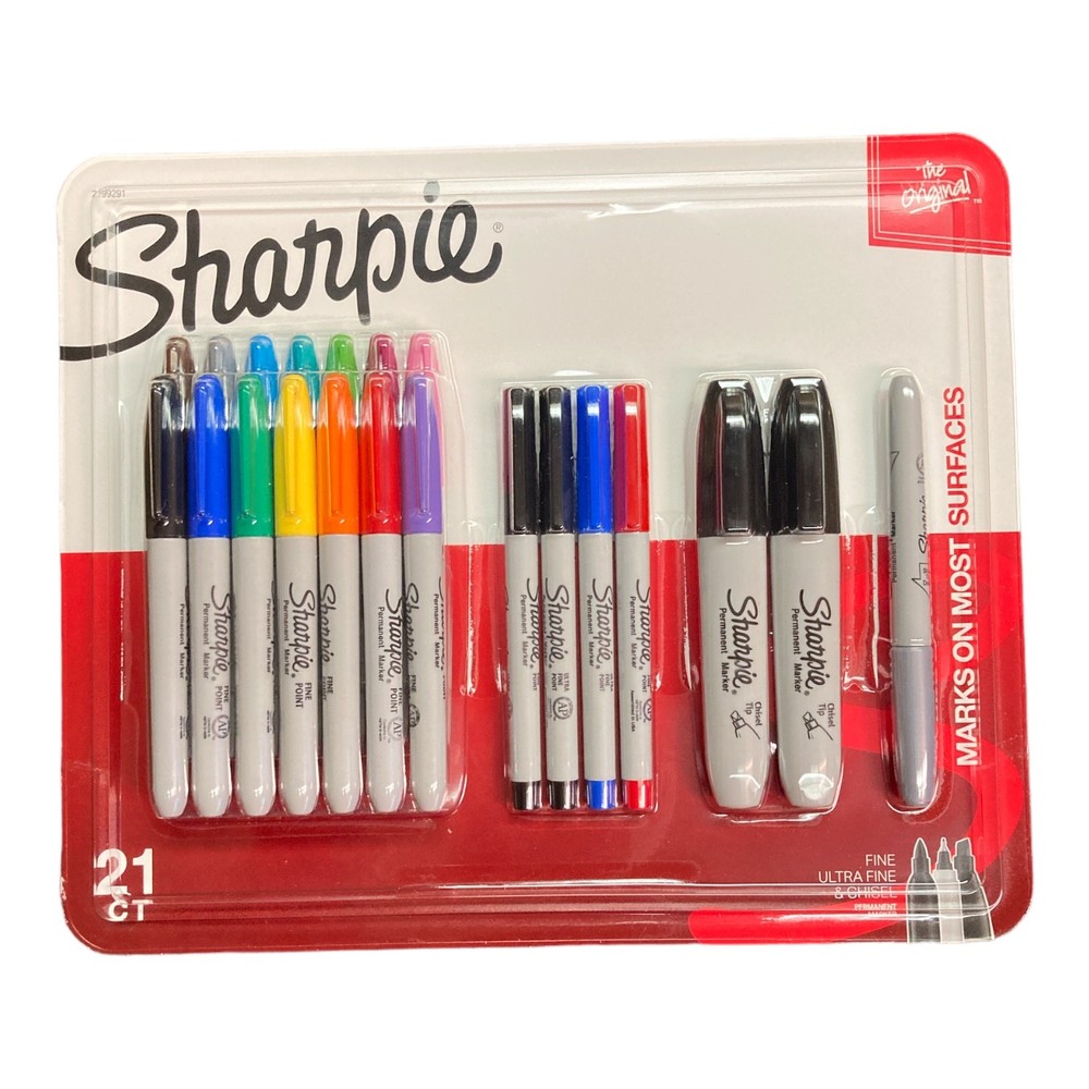 Sharpie Permanent Markers Assorted Colors & Tips, 21 Pack (Fine, Ultra, Chisel)