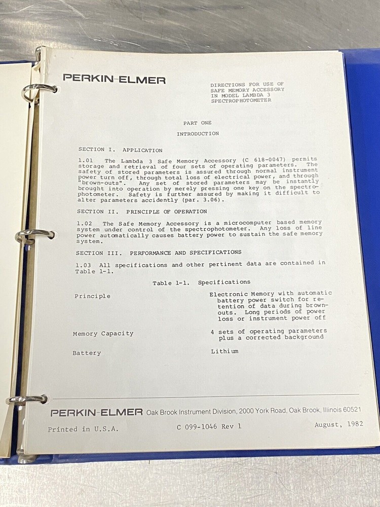 Perkin Elmer PE Lambda 3 Spectrophotometer UV Visible - Users Guide / Manual