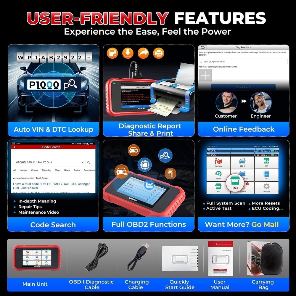 LAUNCH CRP129E V2.0 OBD2 Scanner Engine ABS SRS Code Reader Car Diagnostic Tool